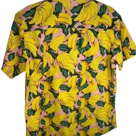 Jogal Shirt Men's Medium Banana Pattern Button Up Short Sleeve Tropical Leaf - Picture 7 of 11